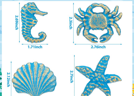 8 Pcs Coastal Nautical Cabinet Knobs, Beach Ocean Themed Drawer Knobs, Blue