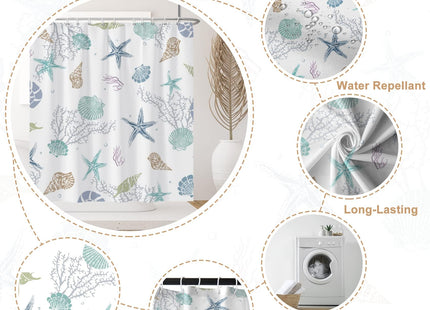 Coastal Starfish Seashell Shower Curtain Nautical Beach Theme 72Wx72L