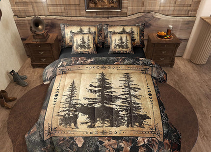 Erosebridal Tree Camo Cabin Comforter Set Twin 7 Piece Rustic Farmhouse Bedding Sets with Sheets Camouflage Hunting Wildlife Bear Bed in A Bag for Boys Teen Men,Woodland Pine Tree Animal Bed Set