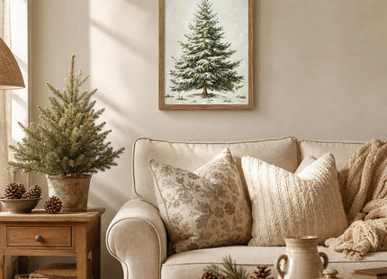 Vintage Snowy Christmas Tree Wall Art Framed Pine Tree Prints 12x16 Inch
