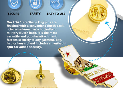 PinMart Maine Shape Flag Lapel Pin – Complete United States of America Pin Set – Gold Plated Enamel US State Shirt Pins – Great Commemorative/Promotional Gift -10 Pack