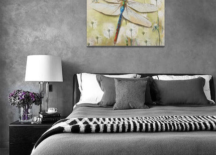 dollffey Dragonfly Wall Art Dragonfly Dandelion Pictures Wall Decor Canvas Prints Framed Modern Painting Artwork Dragonfly Gifts for Girl Women Bathroom Bedroom Kitchen Dining Room Office 16"x12"