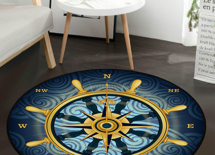 keepcute 6 ft Round Compass Rose Area Rug Nautical Non Slip Floor Mat