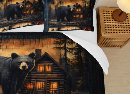 lneffble Black Bear Comforter Set Twin Size for Boys Kids,Rustic Theme Woodland Cabin Lodge Bear Hunting Bedding Set,Soft Microfiber Wildlife Forest Animals Print Quilt Set