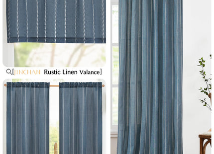 jinchan Linen Striped Tier Curtains for Kitchen Windows Nautical
