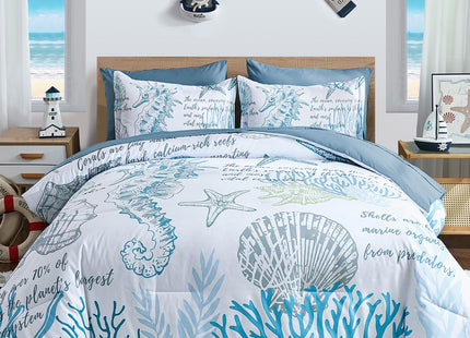 Comforter Set King Size Coastal, Beachy Themed 7 Pieces Ocean Bedding
