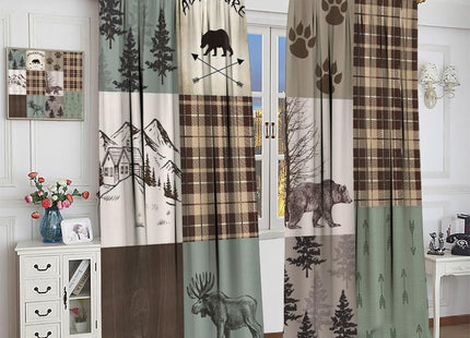 Retro Rusticd Cabin Curtains, Lodge Bear Moose Deer Wildlife Country Forest Thermal Insulated Drapes Darkening Window Curtain for Girls Boy Bedroom Living Room 42x45 Inch