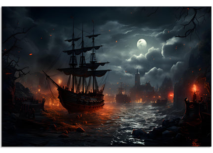 TutuBeer Ghost Pirate Ship Decorations Art Prints Pirate Wall Art Nautical Sailboat Canvas Painting for Man Cave Bar Ship Painting Stretched and Framed Ready to Hang 12x16 inch
