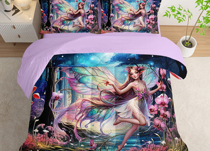 AILONEN Beautiful Butterfly Fairy Comforter Set, Twin Size 7-Piece,Magic Mushroom Bedding Set for Kids,Mysterious Fairy Forest Comforter & Fitted Sheet & Flat Sheet,2 Pillowcases,2 Pillow Shams