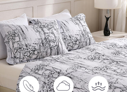 LONAVA Queen Botaincal 3 Pcs Duvet Cover Set, Breathable Soft Microfiber Deep Grey Lining Comforter Cover with Zipper Closure, and 2 Anti-Pilling, Fade Resistant Pillowcases, Winter Forest