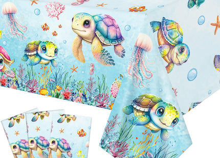 CANDY CHEF Sea Turtle Tablecloth 3 Pcs Ocean Turtle Birthday Party Supplies Plastic Disposable Turtle Theme Table Covers for Under The Sea Party Baby Shower Decorations