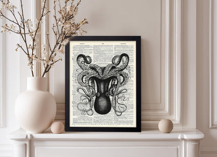 Poster Master Upside Down Octopus Print - Dictionary Poster - Kraken Art - Gift for Men, Women, Animal Lover - Nautical Decor for Home, Ocean or Beach House - 8x10 Black Framed
