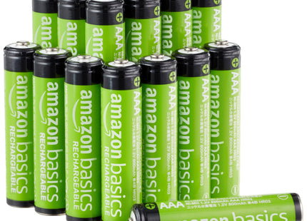 Amazon Basics 16-Pack Rechargeable AAA NiMH Batteries, 800 mAh, 1.2V, Low Self-Discharge, Pre-Charged, Recharge up to 1000x Times, Long-lasting