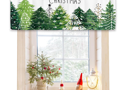 Kalmico Christmas Tree Forest Kitchen Curtain Valance 54W x 18L Inch Xmas Winter Pine Fir Holiday Seasonal Green Rod Pocket Short Cafe Small Window Treatment Drapes Decor