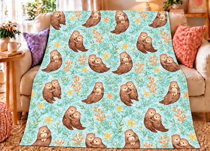 Otter Blanket Gifts for Women Girls Men Boys– Soft Flannel Otter Throw Blanket – Otters Gift Merch Stuff for Room Decor 50"x40"