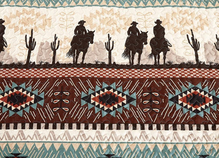 Jaba/WPM Western Teal/Beige/Burgundy Cowboy Desert Southwestern Print Bedspread 3 Piece west Theme Cabin Lodge Ranch Design Coverlet Quilt Set-Kadence 22366 (Queen), Teal, Beige, Taupe Burgundy