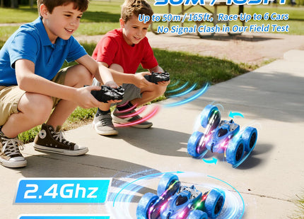 Zalneo Remote Control Stunt Car 4WD 360° Flip Double‑Sided RC Cars, LED Light Bar, USB‑C Modular Battery, 2.4 GHz Outdoor Beach Toy for Boys 6‑12 Years Old, Birthday & Christmas Kids Gift, Blue