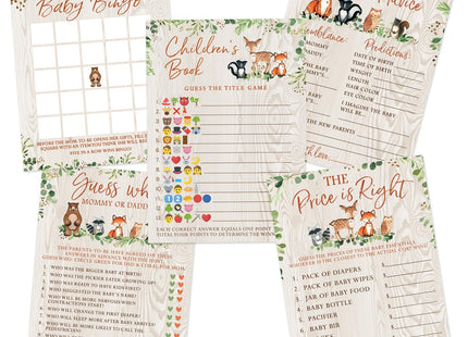 Woodland Baby Shower Game Set - 5 Activities for 50 Guests, Woodland Theme