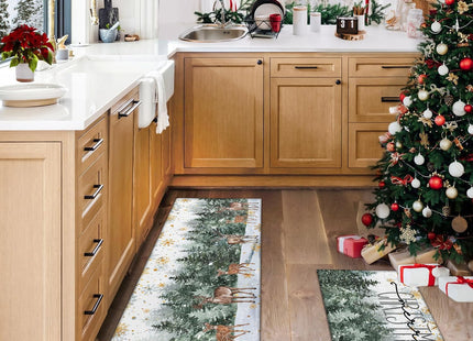 wyoansfhd Christmas Trees Deer Snowflakes Christmas Kitchen Mats Set of 2, Winter Home Decor Low-Profile Kitchen Rugs for Floor,Merry Christmas Rugs 17x30+17x47 Inch