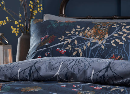 Woodland Duvet Cover Set with Forest Fauna Print in Navy by Furn