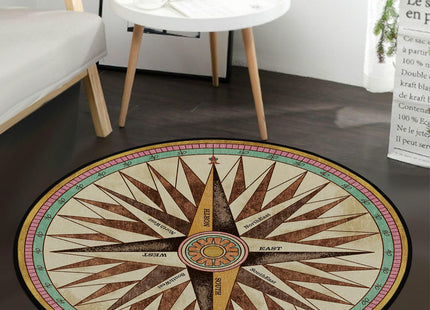 keepcute Vintage Compass Area Rug 3' Nautical Non-Slip Round Mat