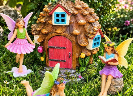 Fairy Garden Figurines & Pinecone House - 4-Piece Miniature Decorative Set