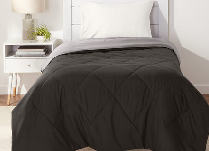Amazon Basics Comforter Blanket, Reversible, Lightweight Microfiber, All Season, Soft Plush, Machine Washable, Twin/Twin XL, Black/Grey