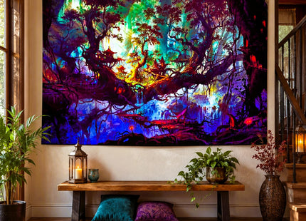 Delur Fantasy Forest Tapestry Mystical Landscape Magical Enchanted Forest Tree Nature Tapestry Psychedelic Wall Hanging Headboard for Bedroom Living Room Home Decor (51.2" x 59.1")