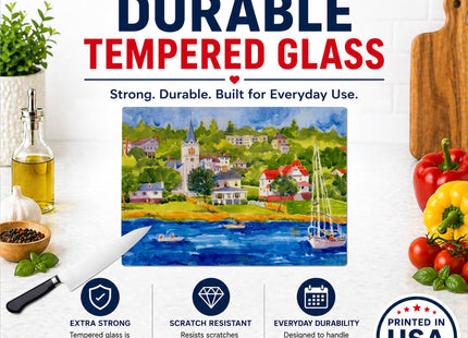 Caroline's Treasures 6031LCB Harbour Scene with Sailboat Glass Cutting Board Large Decorative Tempered Glass Kitchen Cutting and Serving Board Large Size Chopping Board