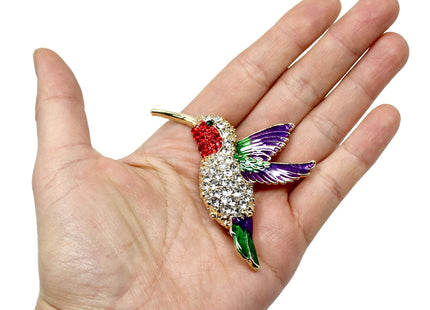Large Hummingbird Crystal Brooch Pin with Sparkly Multicolor Rhinestones, Unique Bird Costume Jewelry or Hummingbird Gift for Women