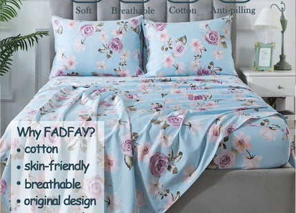 FADFAY Bed Sheets Set 100% Cotton Queen Beach Bedding Nautical Light Blue Starfish Super Soft Hypoallergenic Kids Unisex Deep Pocket Fitted Sheet 4-Pieces