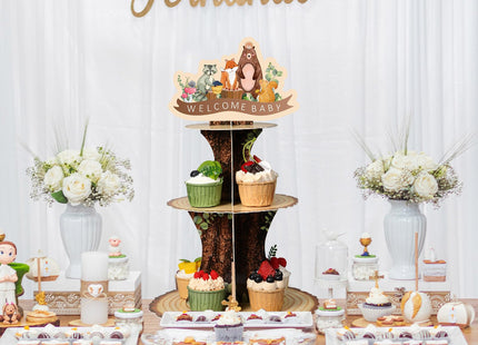 Zonon 3 Tier Woodland Baby Shower Decorations Woodland Cupcake Stand, Brown