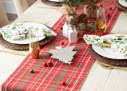DII Holiday Dining Table Linen Collection Tartan Holly Plaid, Christmas Table Runner, 14x108, Red & Green