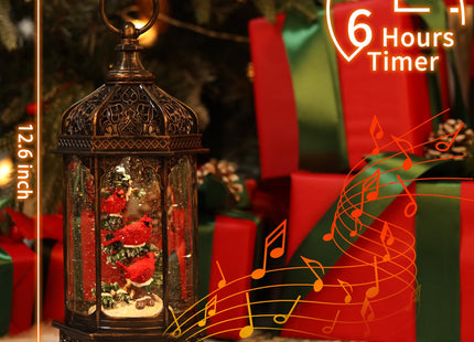 12.6Inch Cardinal Christmas Snow Globes,Musical Light Up Glitter Red Cardinal Snow Globe Lanterns,6H Timer USB Operated Cardinal Gifts for Christmas Decoration