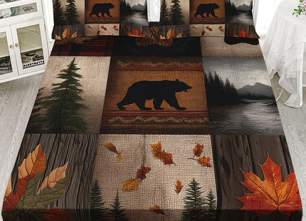 AILONEN Rustic Bear Fitted Sheet Set Twin XL Size,Cabin Plaid Hunting Bear Fitted Sheet with 2 Pillowcases,3 Pieces Wildlife Woodland Themed for Room Decor