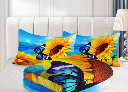 Sunflower Butterfly Comforter Set 3Pcs Twin Ocean Beach Theme Bedding Set