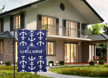 Trendin Nautical Garden Flag 12x18 Double Sided Anchor Small Yard Flags for Outside Burlap Outdoor Nautical Flags Decor Farmhouse Beach Decorations Dark Blue PG012