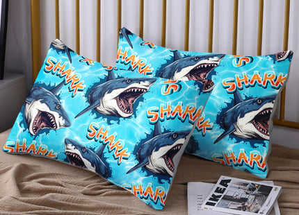 HOSIMA Shark Fitted Sheet Set Twin Size,3D Shark Pattern Ocean Theme Twin Bedding Set for Kids Boys,Sea Animal Collection Deep Pocket for Ocean Bedroom Decor,1 Fitted Sheet+2 Pillowcases.