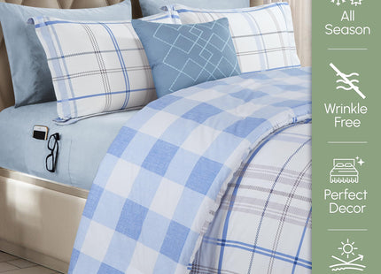 Elegant Comfort 8-Piece Lodge Plaid Reversible Comforter Set - All Season Bed in a Bag, 4-Piece Sheet Set Featuring Smart Pockets, Matching Shams and Decorative Pillow, Full/Queen, Aqua