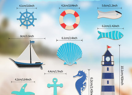 40 Pieces Coastal Cruise Ship Miniature Beach Themed Arts and Crafts Wood Anchor Decor Steering Wheel Lighthouse Starfish Seashell Seahorse Sailboat Wall Decor for Home Wall Decor Crafts