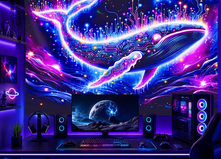 BlissYard Blacklight Tapestry Cosmic Whale Neon Wall Art 78 x 59 Inch