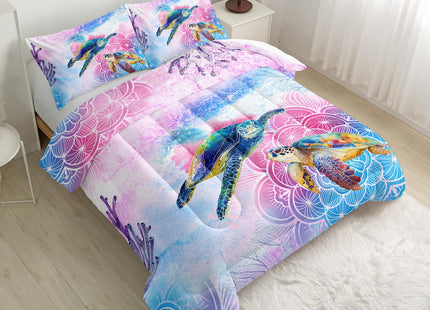 CVHOUSE Sea Turtle Comforter Set - Full Size, Tie Dye Ocean Turtle Bedding Set for Kids - 3 Piece Ocean Bedroom Decor, Ebbttai058
