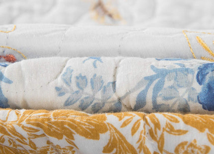 Tache Twin White Quilt Cotton Patchwork Cottage Coastal Beach Embroidered Floral - White Gold Yellow Sky Blue Reversible Lightweight Coverlet Winter Frost Quilt Set - Twin