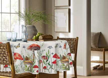 Horaldaily Vintage Mushroom Forest Tablecloth, 90×90 Inch Round