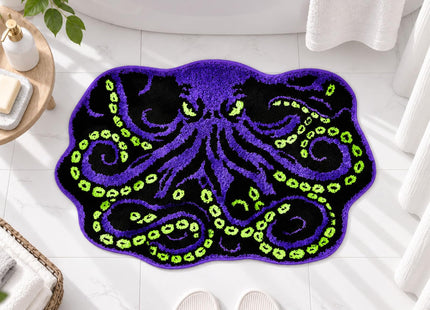 LSYESDLA Cool Purple Octopus Bathroom Rug, Soft Plush Animal Tufted Bath Mat, Non-Slip & Machine Washable, Absorbent Quick Dry Floor Door Mat Home Decor for Shower, Tub and Sink