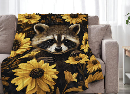Raccoon Blanket Cute Raccoon Lover Floral Blanket for Girls 50"x40"