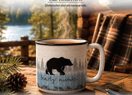 Pavilion Gift Company - Bearly Awake - 17 Oz Coffee Mug Tea Cup Woodland Hiking Camping Bear Cabin Woods Lodge Gift Outdoorsy Present