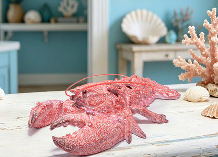 Hodao 12.25“ Red Coral Lobster Figurine Decor for Coastal Home Decor, Ocean Inspired Resin Figurine for Wall, Nautical Beach Bathroom Wall Hanging, Summer Coastal Home, Office Desk Gift