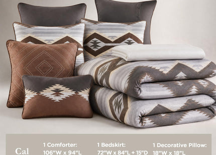 Woolrich Cal King Comforter Set, Southwestern Aztec 8 Piece Bedding Set, Oversized All Season Down Alternative Comforter with Shams, Euro Shams, Decorative Pillows&Bedskirt, Rustic Cabin, Grey Brown