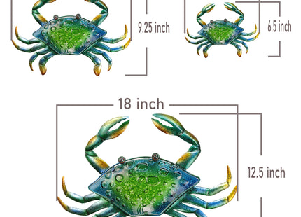JOYBee 3Pcs 18inch 13inch 9inch Large Coastal Ocean Metal Crab Wall Art Decor Family Set -Christmas Decorations-Decoration for Outdoor Indoor Bathroom Kitchen Garden Bedroom Patio